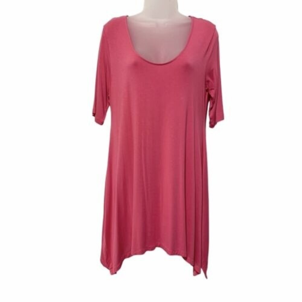 Soft Surroundings Pink Short Sleeve Shark Bite Hem Tunic Top Size Small